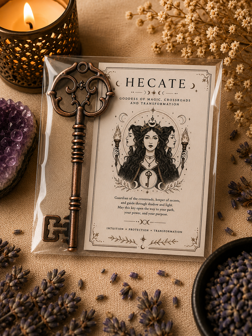 Hecate Key | Metal Altar Key for Protection, Guidance & Spiritual Transformation